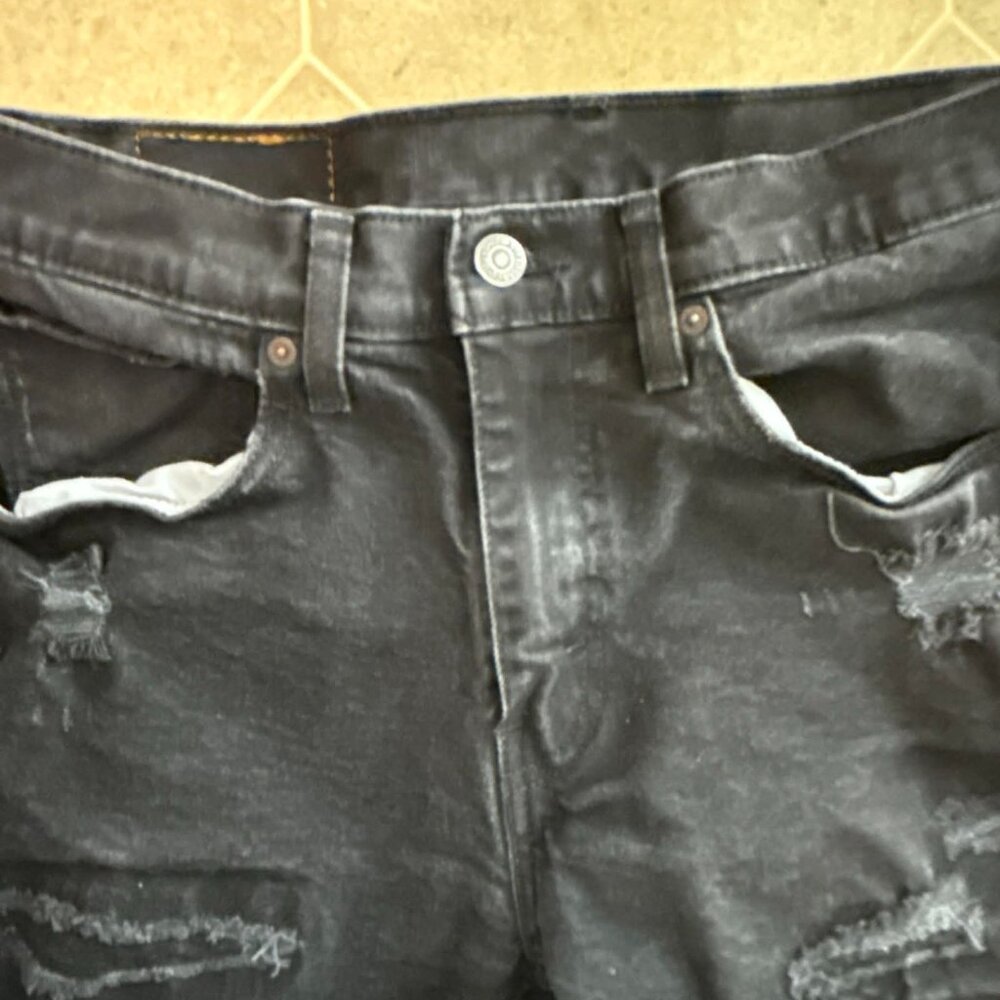 Levis 531 Jeans Mens 34x34 Black Distressed Holes Rips Grunge Emo - Picture 5 of 7